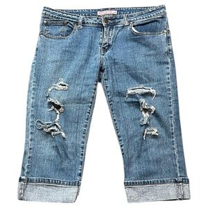 Mirika Jeans - Distressed Blue Cropped Cuffed Denim - 32